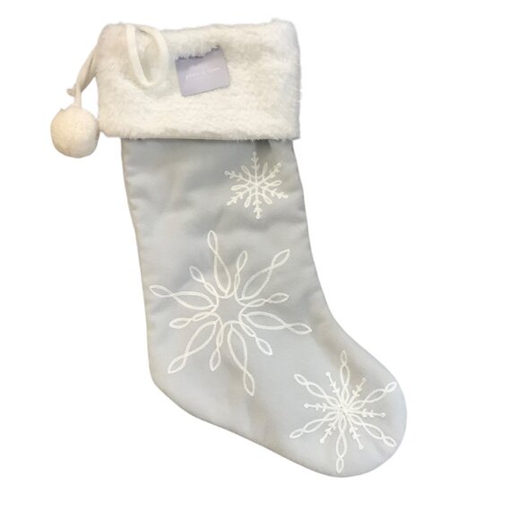 Northern Lights Snowflake Embroidered Christmas Stocking Pom Pom Joann NEW - Picture 1 of 7